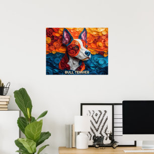 Bull Terrier Papper Quilling Art Porträtt Poster