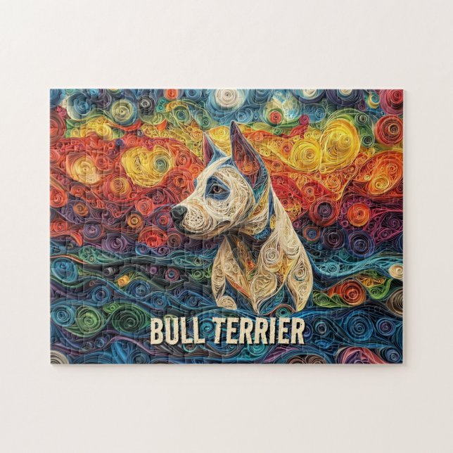 Bull Terrier Papper Quilling Art Porträtt Pussel (Horisontell)