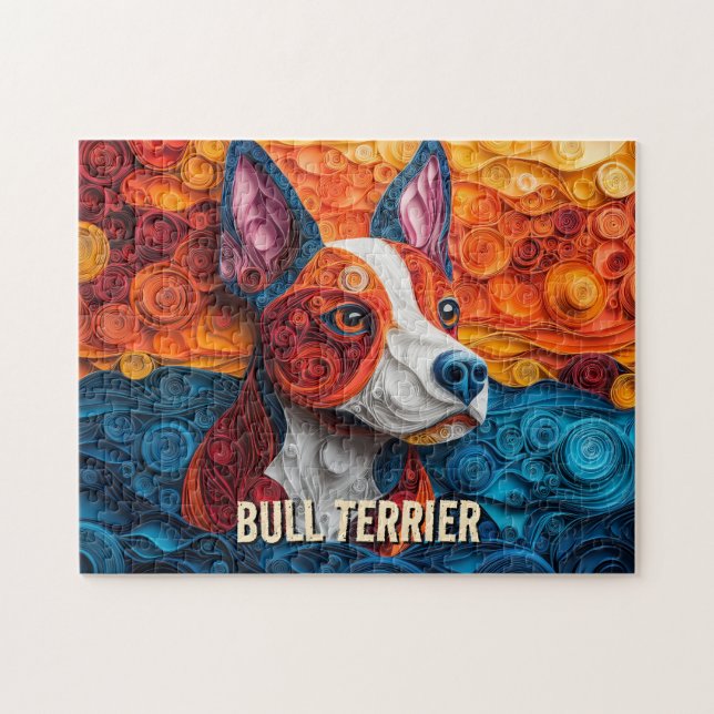 Bull Terrier Papper Quilling Art Porträtt Pussel (Horisontell)
