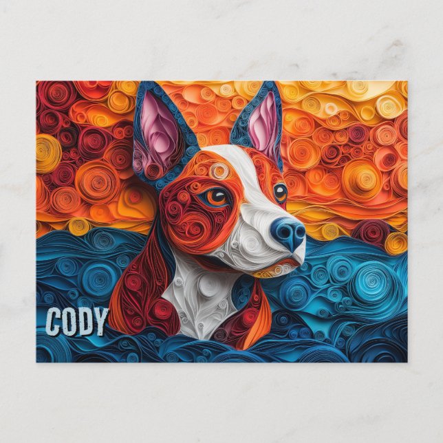 Bull Terrier Papper Quilling Art Porträtt Vykort (Framsida)