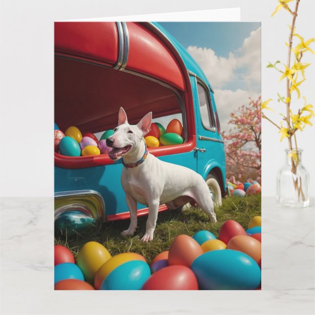 Bull Terrier påskägg Kort (Gul blomma)