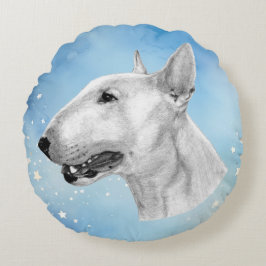 Bull Terrier pencil teckning Rund Kudde
