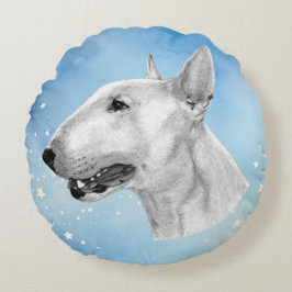 Bull Terrier pencil teckning Rund Kudde