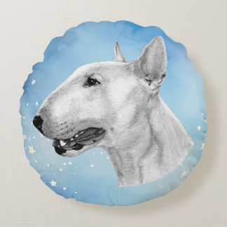 Bull Terrier pencil teckning Rund Kudde