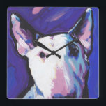 Bull Terrier Pop Art Wall Clock Fyrkantig Klocka<br><div class="desc">Här är en underbar,  smart,  roligt,  hyllning till din bästa vän och favoritras - Bull Terrier! från en originalmålning av Lea Det gör ditt rum SMILE!</div>