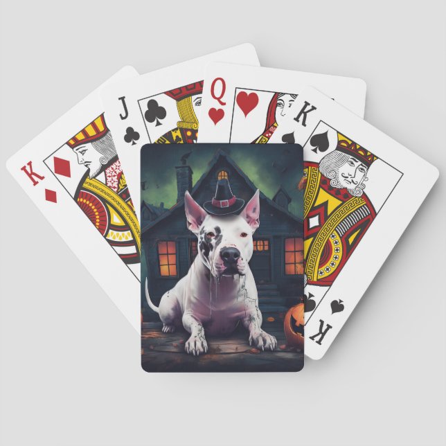 Bull Terrier Pumpa Halloween Skräckinjagande Casinokort (Baksidan)