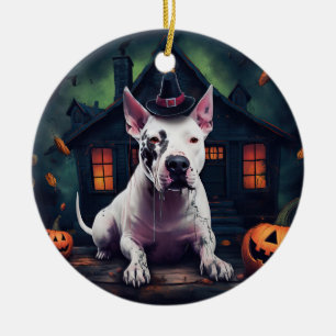 Bull Terrier Pumpa Halloween Skräckinjagande Julgransprydnad Keramik