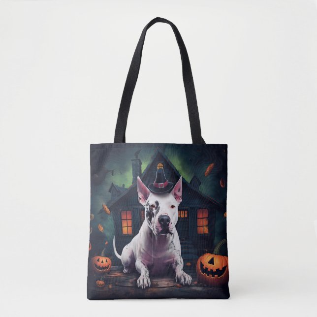 Bull Terrier Pumpa Halloween Skräckinjagande Tygkasse (Framsida)