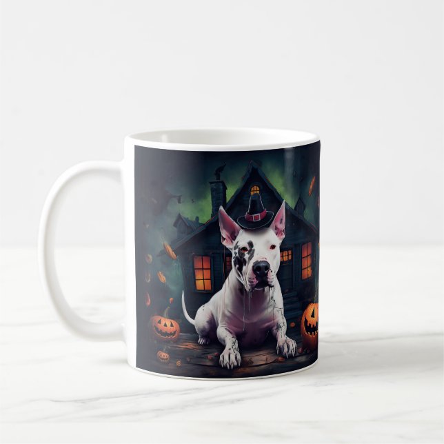 Bull Terrier Pumpkins Halloween Scary Kaffemugg (Vänster)