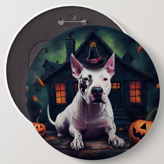 Bull Terrier Pumpkins Halloween Scary Knapp (Framsida & baksida)