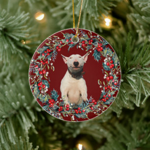 Bull Terrier Puppy 1:a julen Julafton krans Julgransprydnad Keramik