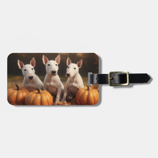 Bull Terrier Puppy Autumn Delight Pumpkin Bagagebricka (Horisontell Framsida)