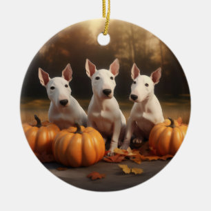 Bull Terrier Puppy Autumn Delight Pumpkin Julgransprydnad Keramik