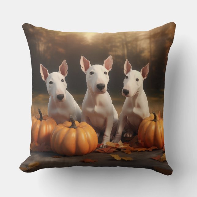 Bull Terrier Puppy Autumn Delight Pumpkin Kudde (Framsida)