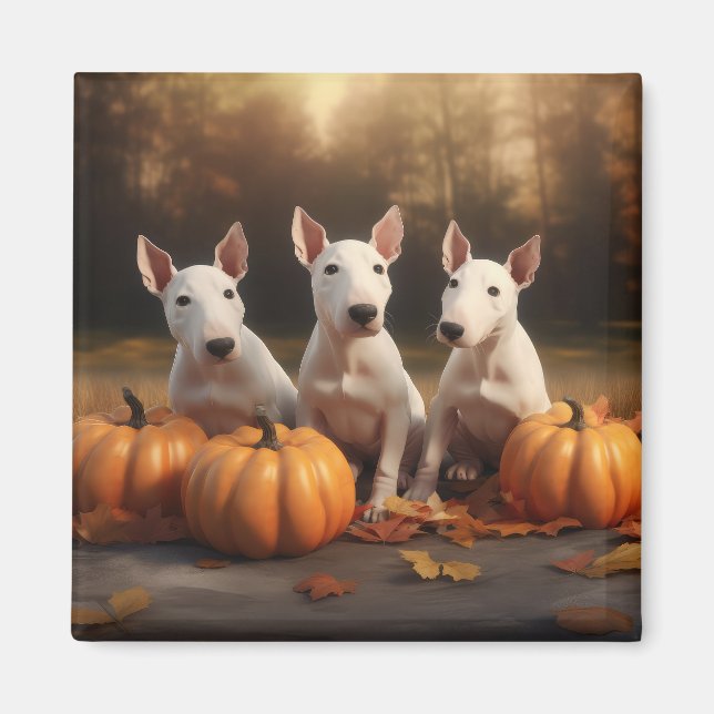 Bull Terrier Puppy Autumn Delight Pumpkin Magnet (Framsidan)