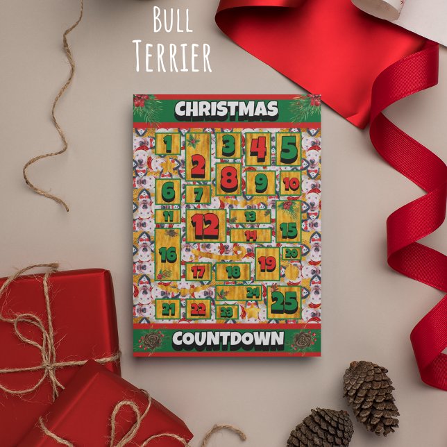 Bull Terrier Räknar ner jul adventskalender Julkort (Skapare uppladdad)