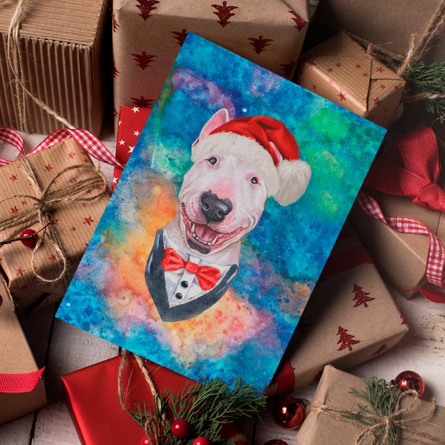 Bull Terrier Ras Hund Jul Helg Vykort (Skapare uppladdad)