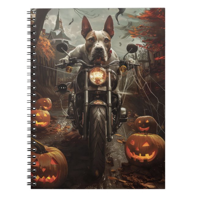 Bull Terrier Riding Motorcycle Halloween Scary Anteckningsbok (Framsidan)