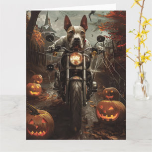 Bull Terrier Riding Motorcycle Halloween Scary Kort