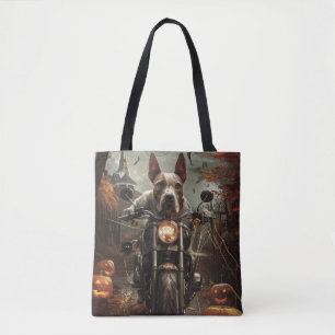 Bull Terrier Riding Motorcycle Halloween Scary Tygkasse