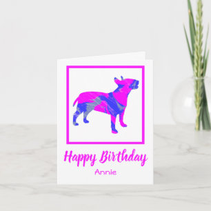 Bull Terrier Rosa Hund Silhouette Funny Birthday Kort