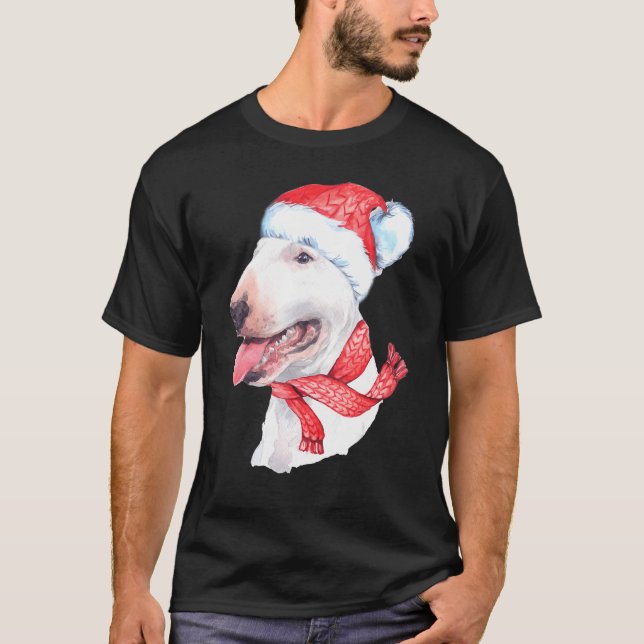 Bull Terrier Santa Hat Red Scarf Cute Hund Christm T Shirt (Framsida)