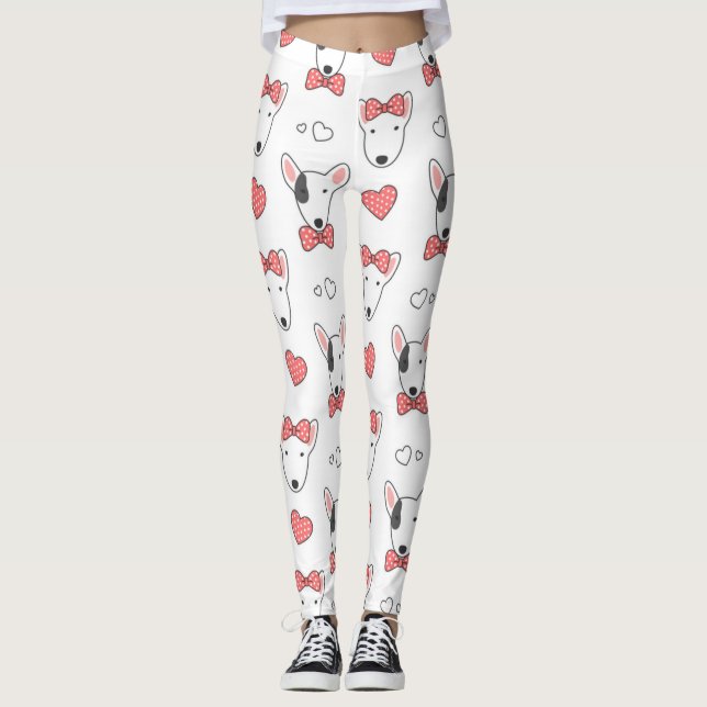 Bull Terrier Seamless Mönster Leggings (Framsida)