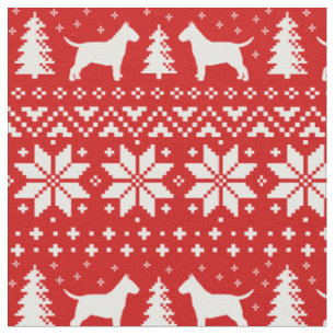 Bull Terrier Silhouettes jul Red and White Tyg