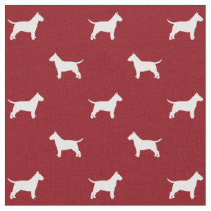 Bull Terrier Silhouettes Mönster Red and White Tyg