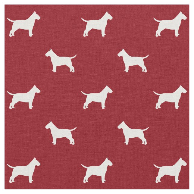 Bull Terrier Silhouettes Mönster Red and White Tyg (Närbild)
