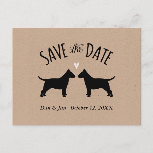 Bull Terrier Silhuetter Bröllop Save the Date Meddelande Vykort (Framsida)