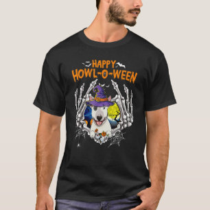 Bull Terrier Skeleton Heart Lycklig Howl O Ween Co T Shirt
