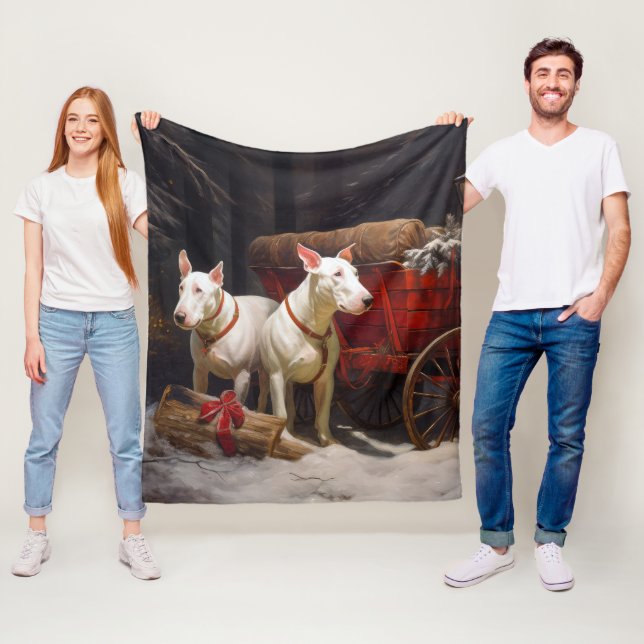 Bull Terrier Snöig släde juldekoration Fleecefilt (På plats)