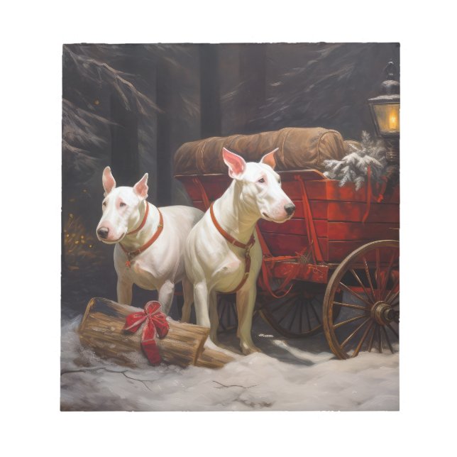 Bull Terrier Snowy Sleigh-juldekalor Anteckningsblock (Framsida)