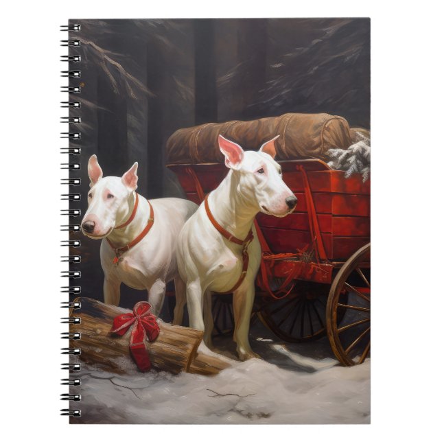 Bull Terrier Snowy Sleigh-juldekalor Anteckningsbok (Framsidan)