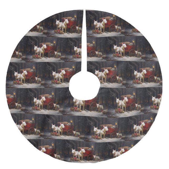 Bull Terrier Snowy Sleigh-juldekalor Julgransmatta Borstad Polyester (Framsidan)
