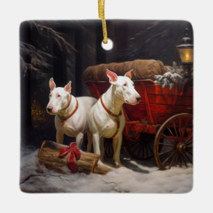 Bull Terrier Snowy Sleigh-juldekalor Julgransprydnad Keramik