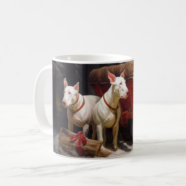 Bull Terrier Snowy Sleigh-juldekalor Kaffemugg (Framsida vänster)