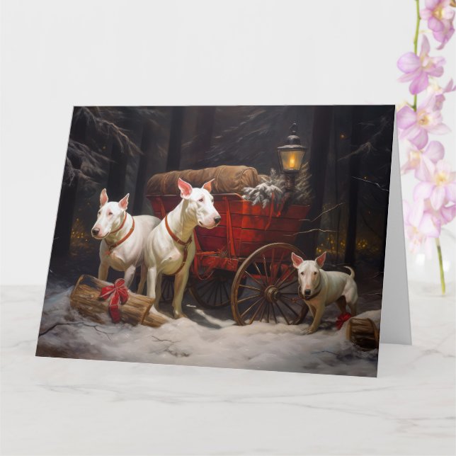 Bull Terrier Snowy Sleigh-juldekalor Kort (Orkide)