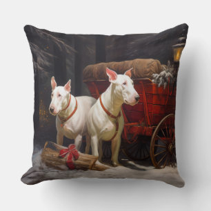 Bull Terrier Snowy Sleigh-juldekalor Kudde