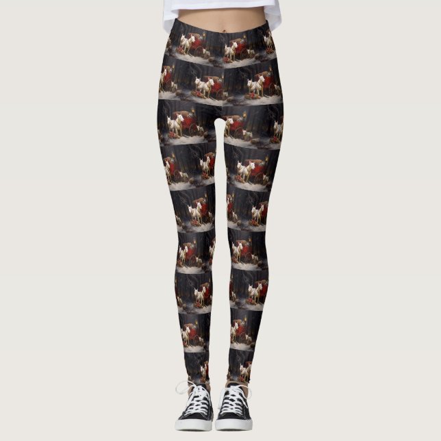 Bull Terrier Snowy Sleigh-juldekalor Leggings (Framsida)