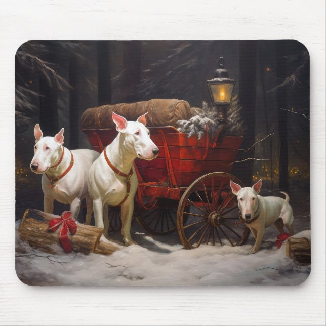 Bull Terrier Snowy Sleigh-juldekalor Musmatta (Framsidan)
