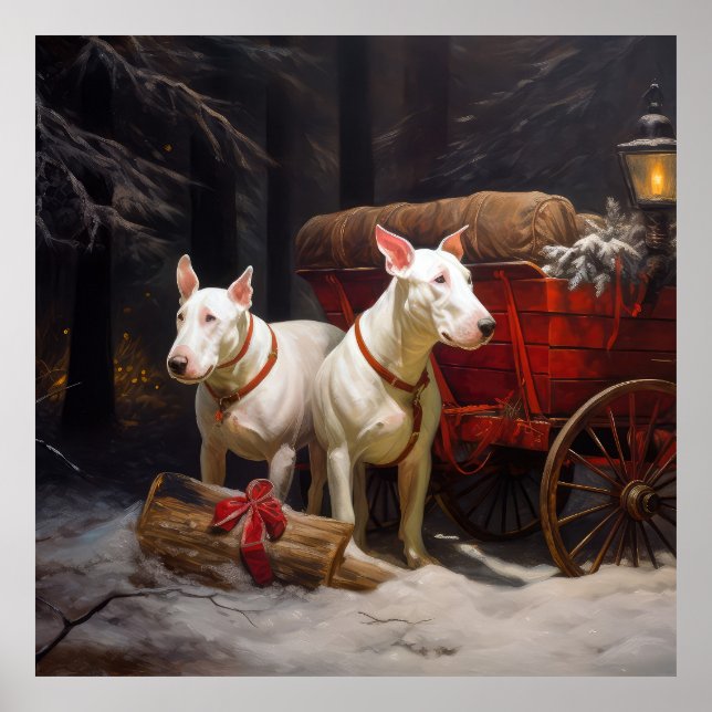Bull Terrier Snowy Sleigh-juldekalor Poster (Framsidan)