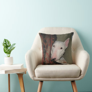 Bull Terrier Snuggled under Blanket Dekorativ kudd Kudde