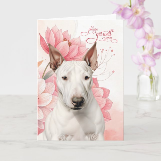Bull Terrier Soft Pink Botanical Blooms Get Well Kort (Orkide)