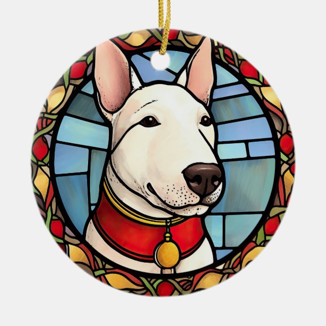 Bull Terrier Stached Glass jul Julgransprydnad Keramik (Framsidan)