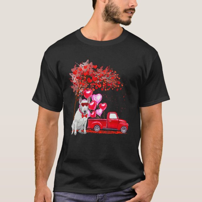 Bull Terrier Sunglasses Hearts Träd Pickupare Last T Shirt (Framsida)
