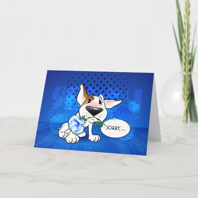 Bull Terrier Tecknad Greeting Card "Förlåt" Kort (Framsida)