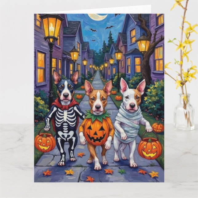 Bull Terrier Trick-or-Treating Halloween Costumes Kort (Gul blomma)