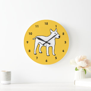 Bull Terrier Vägglampa - Modern Gul och Vit Stor Klocka